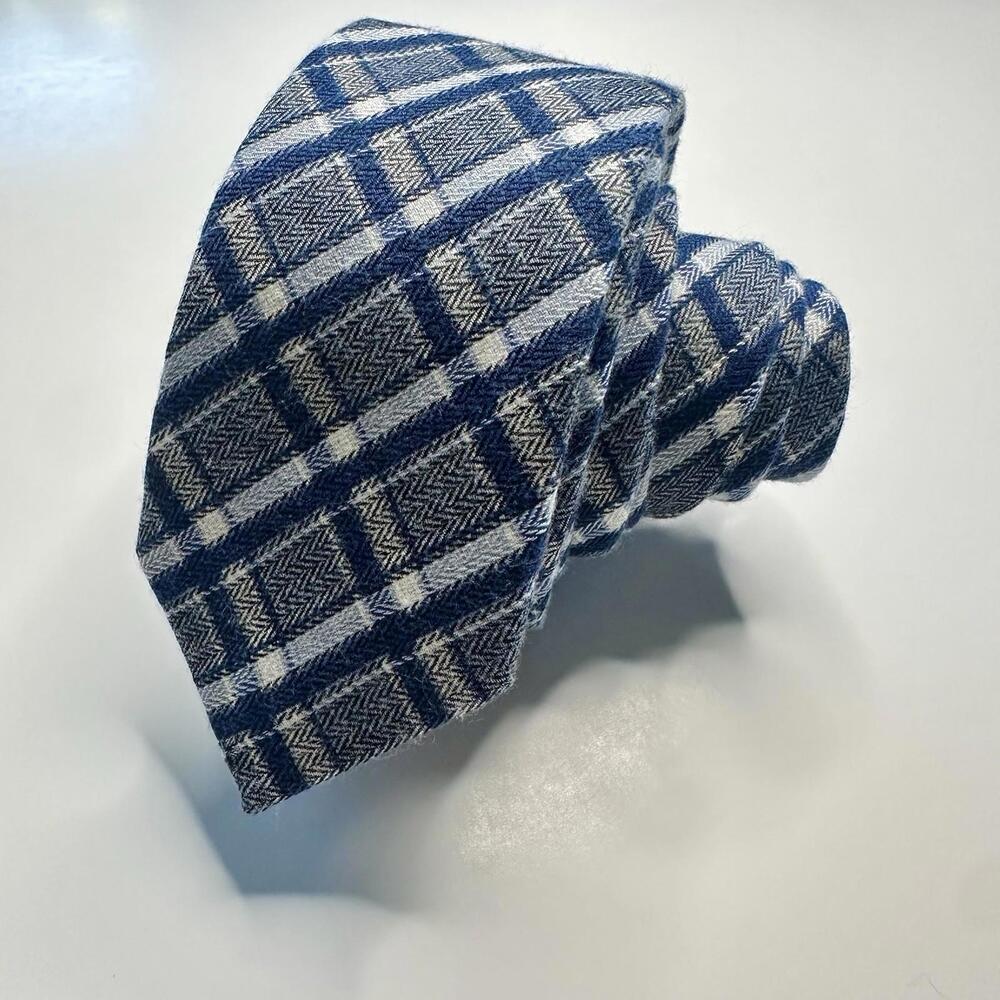 Slim PENGUIN Original Silk & Cotton Blend Blue Plaid Classic Tie, 2.25”